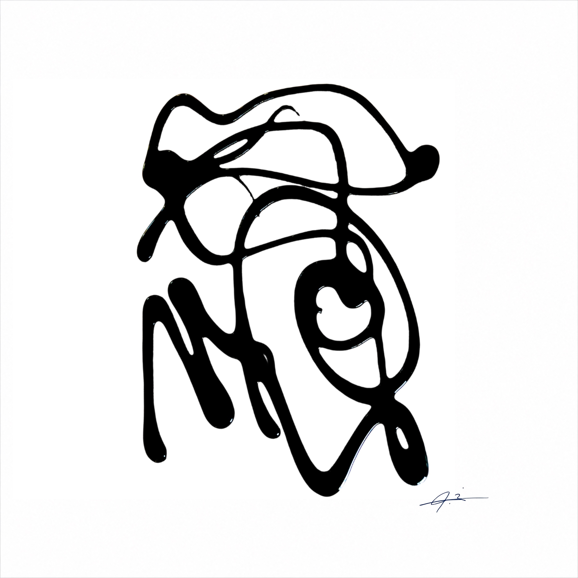 Signed black and white gestural portrait artwork from The Shadow Box